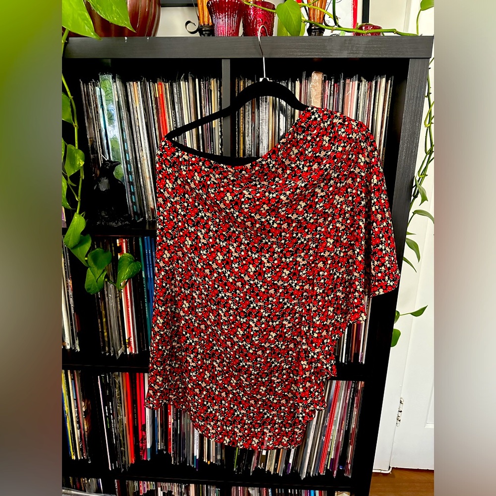 One Shoulder Flower Print Mini Sheath Dress Size 4